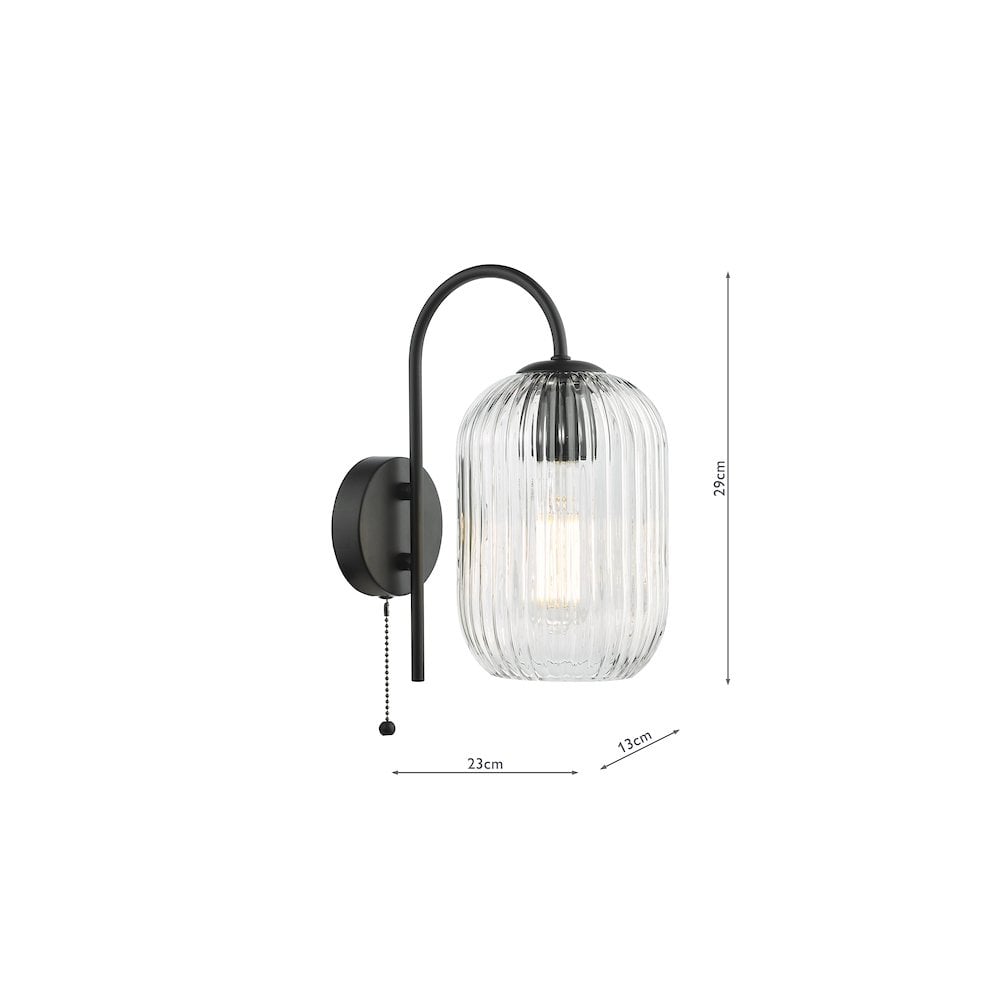 IDR0722-SAW6508 Idra Wall Light Matt Black and Ribbed Glass