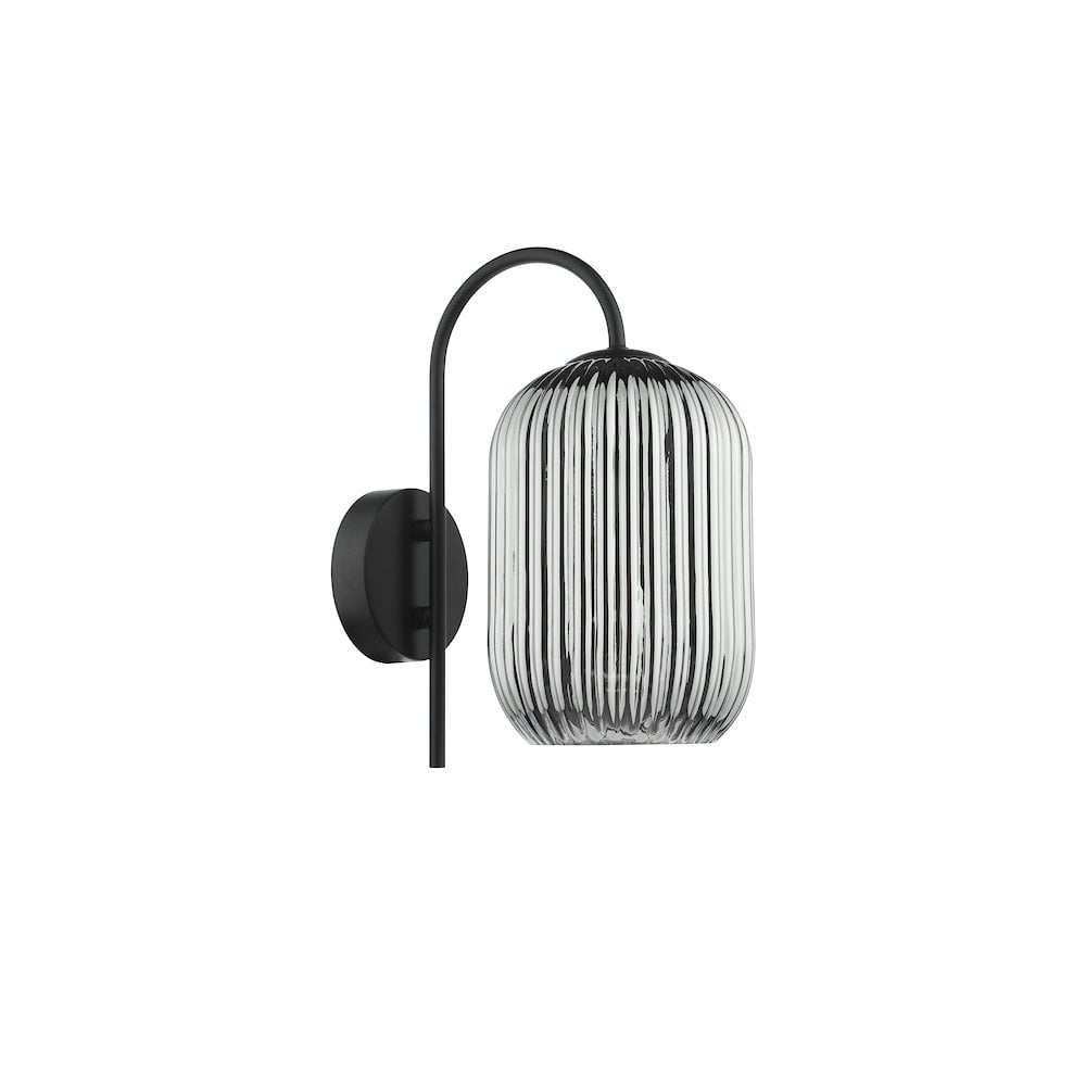 IDR0722-SAW6510 Idra Wall Light Matt Black and Smoked Ribbed Glass