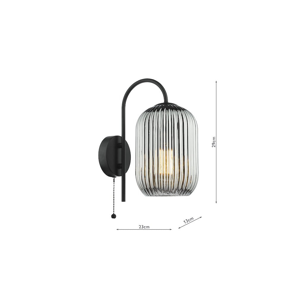 IDR0722-SAW6510 Idra Wall Light Matt Black and Smoked Ribbed Glass