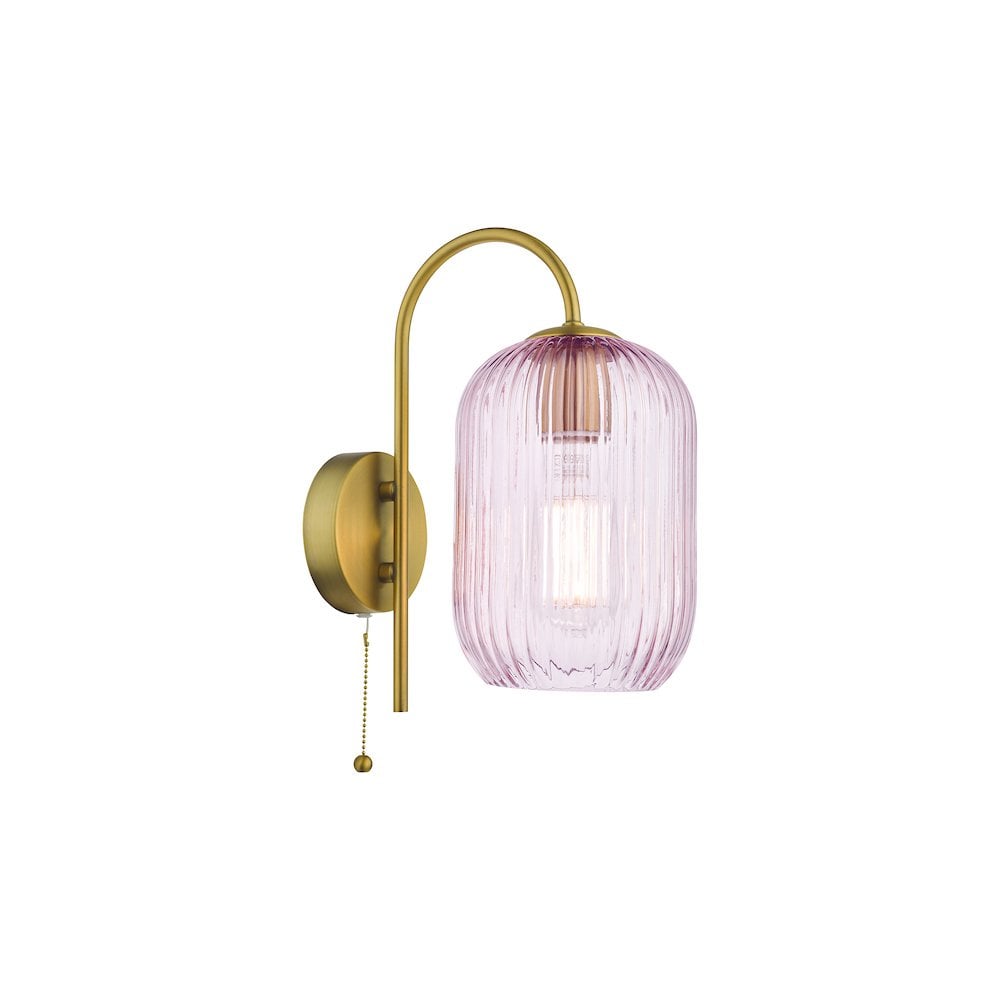 IDR0763-SAW6503 Idra Wall Light Aged Bronze and Pink Ribbed Glass