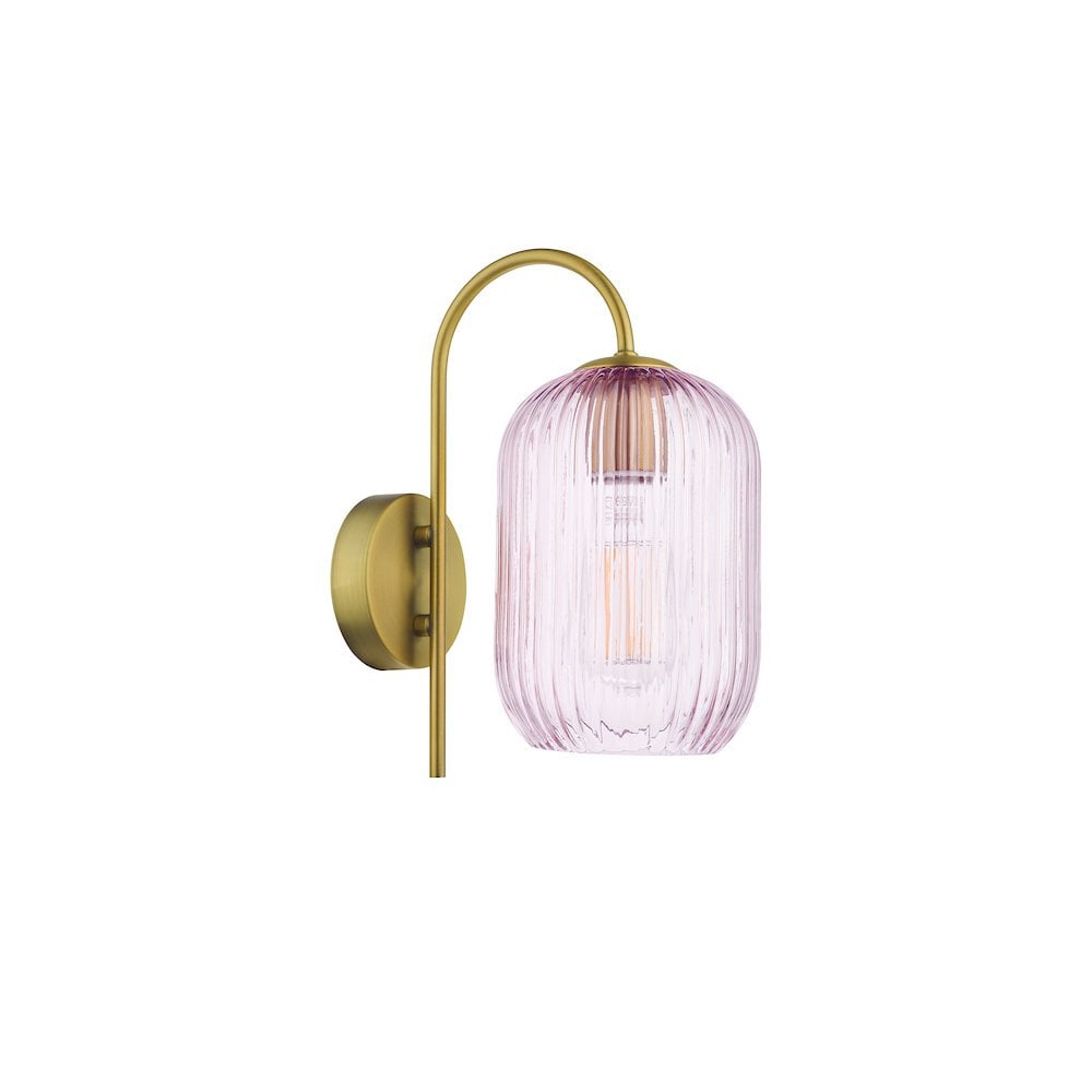 IDR0763-SAW6503 Idra Wall Light Aged Bronze and Pink Ribbed Glass