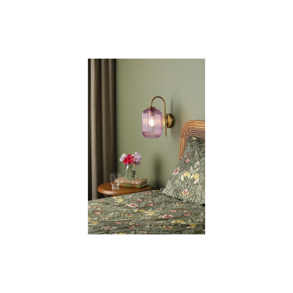 IDR0763-SAW6503 Idra Wall Light Aged Bronze and Pink Ribbed Glass