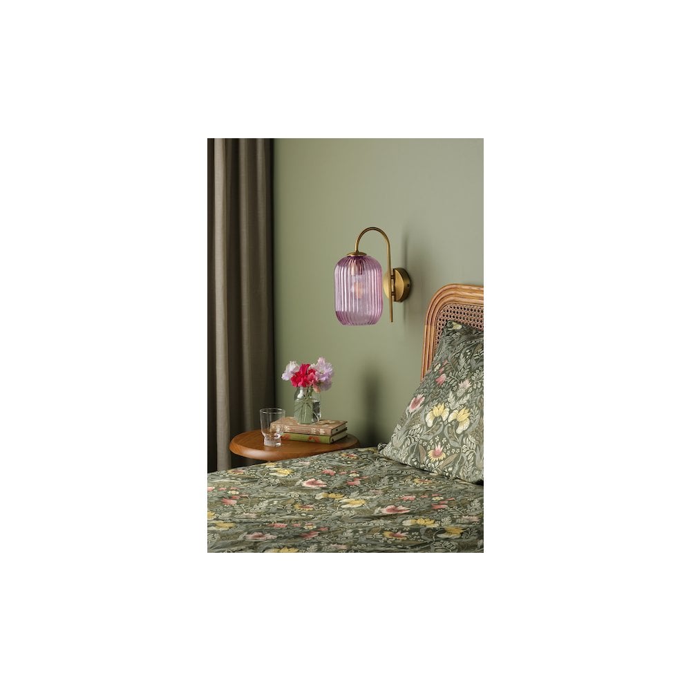 IDR0763-SAW6503 Idra Wall Light Aged Bronze and Pink Ribbed Glass