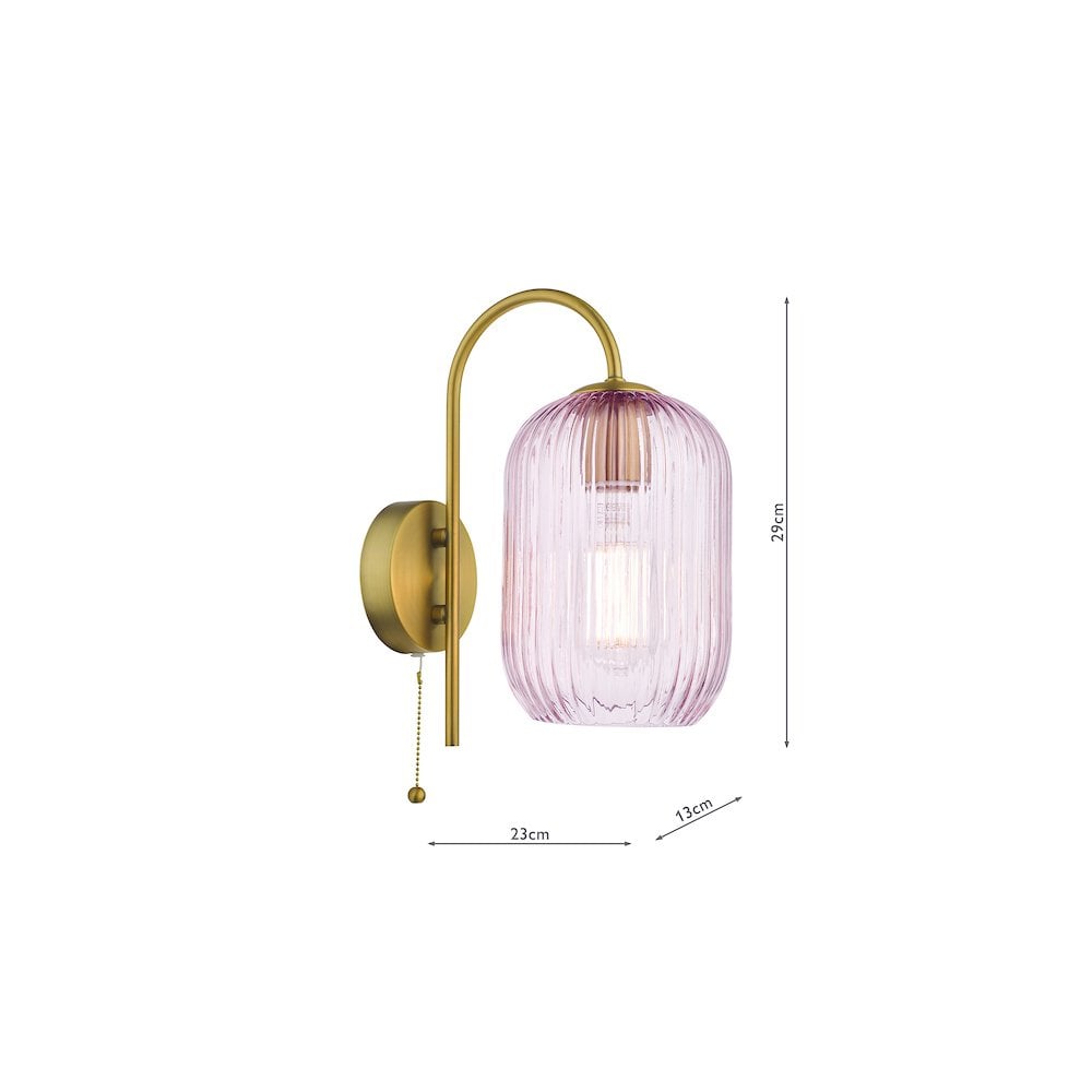 IDR0763-SAW6503 Idra Wall Light Aged Bronze and Pink Ribbed Glass