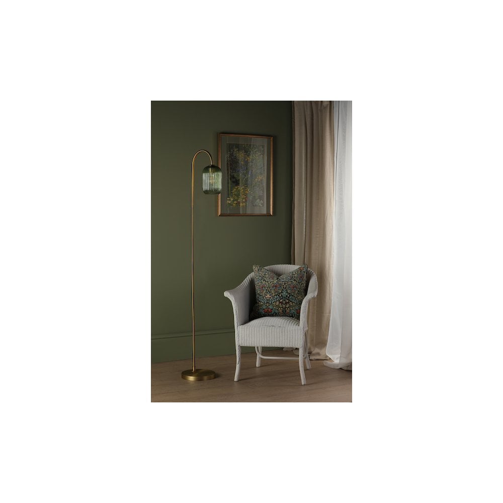 IDR4963-SAW6524 Idra Floor Lamp Aged Bronze and Green Ribbed Glass
