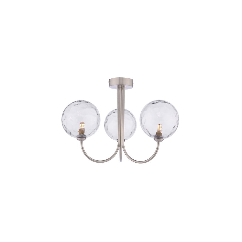 JAR0338-12 Jared 3 Light Semi-Flush Satin Nickel & Dimpled Clear Glass