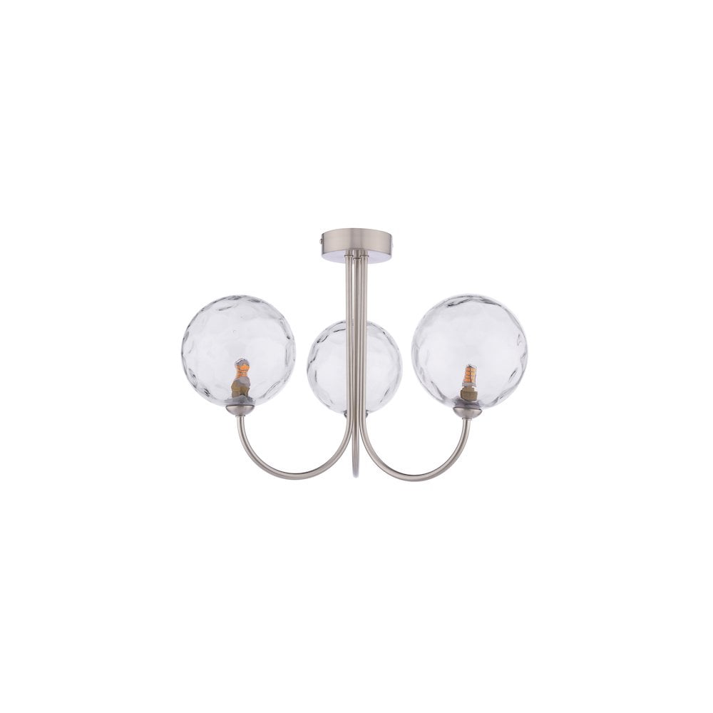 JAR0338-12 Jared 3 Light Semi-Flush Satin Nickel & Dimpled Clear Glass