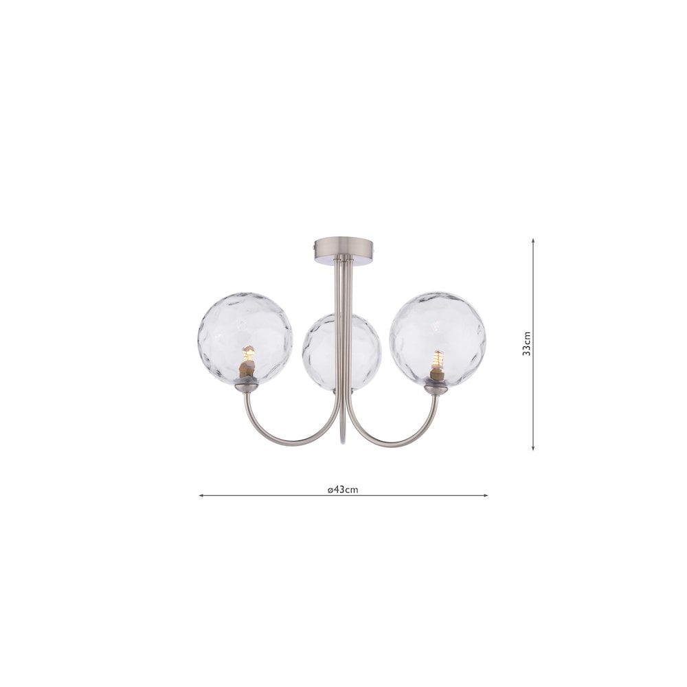 JAR0338-12 Jared 3 Light Semi-Flush Satin Nickel & Dimpled Clear Glass