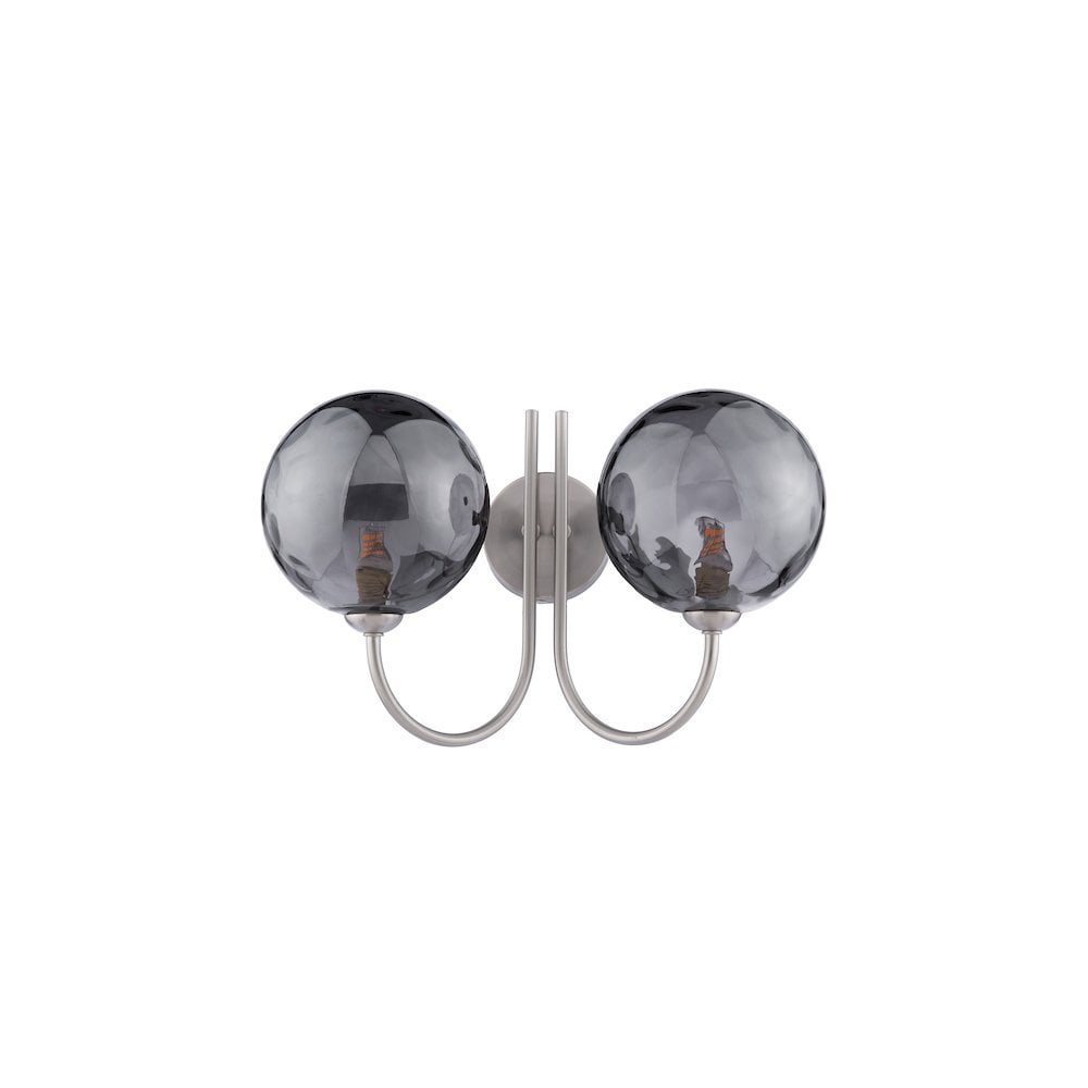 JAR0938-10 Jared 2 Light Wall Light Satin Nickel and Smoked Dimpled Glass