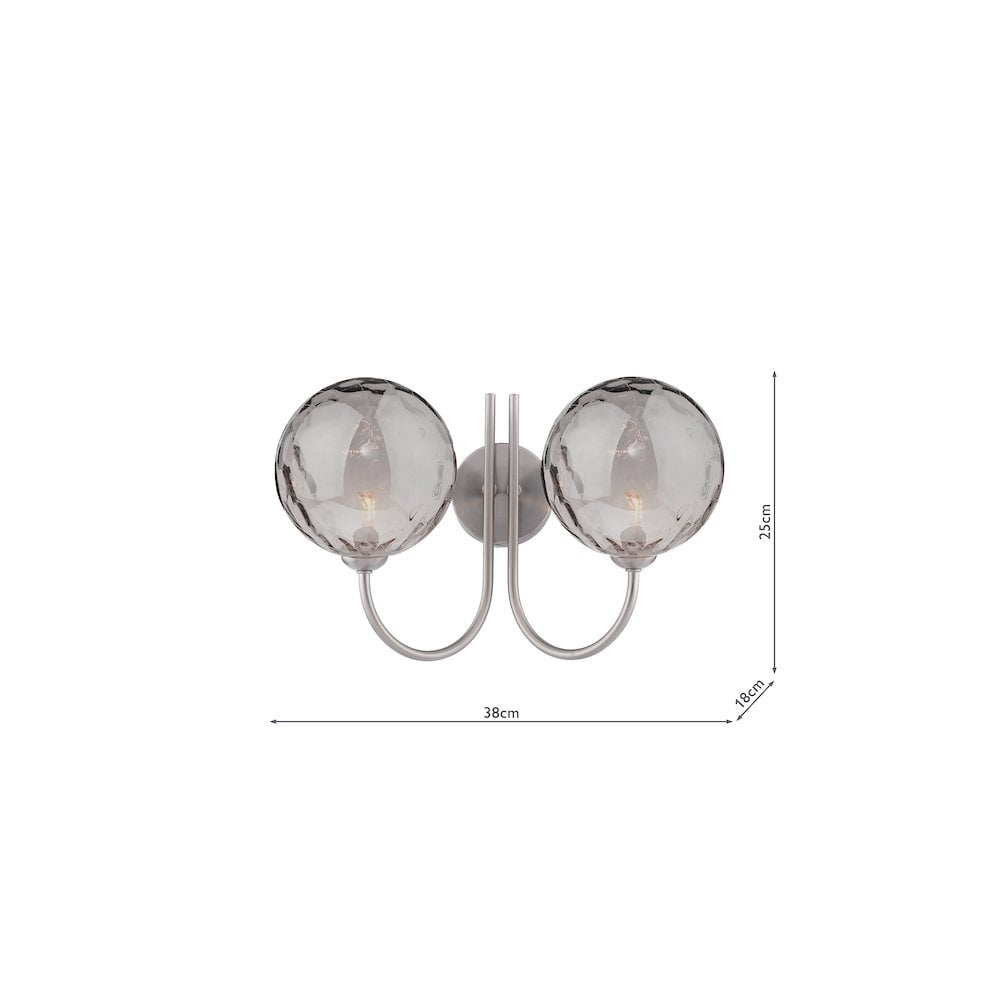 JAR0938-10 Jared 2 Light Wall Light Satin Nickel and Smoked Dimpled Glass