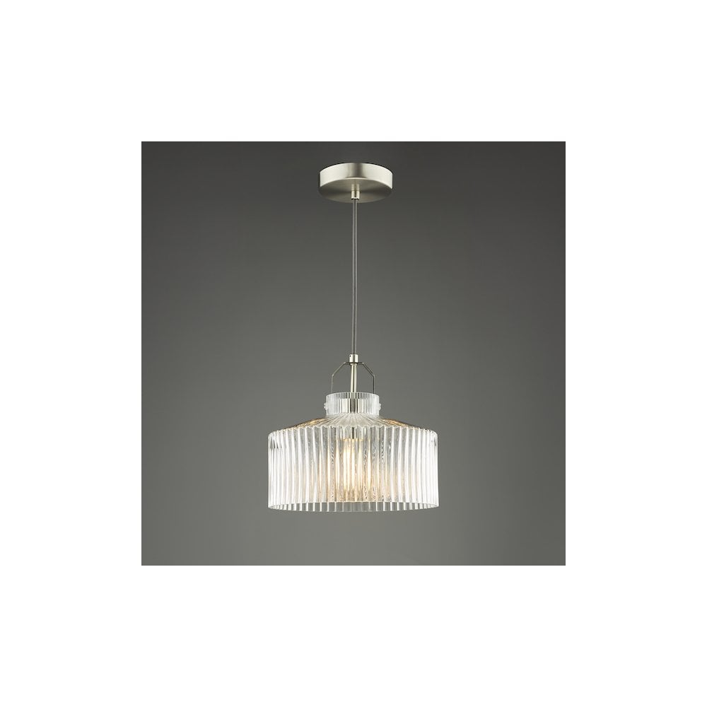 LEN0146 Lenka Pendant Satin Nickel and Ribbed Glass
