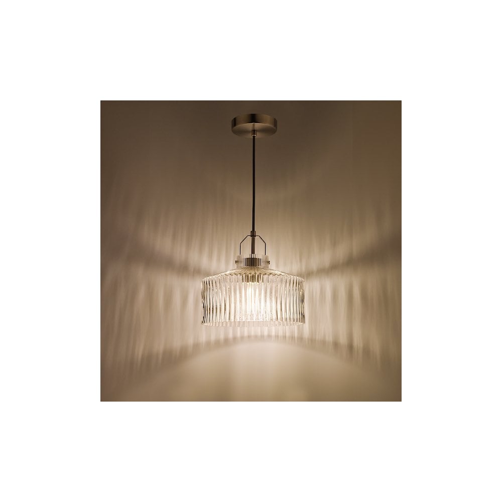 LEN0146 Lenka Pendant Satin Nickel and Ribbed Glass