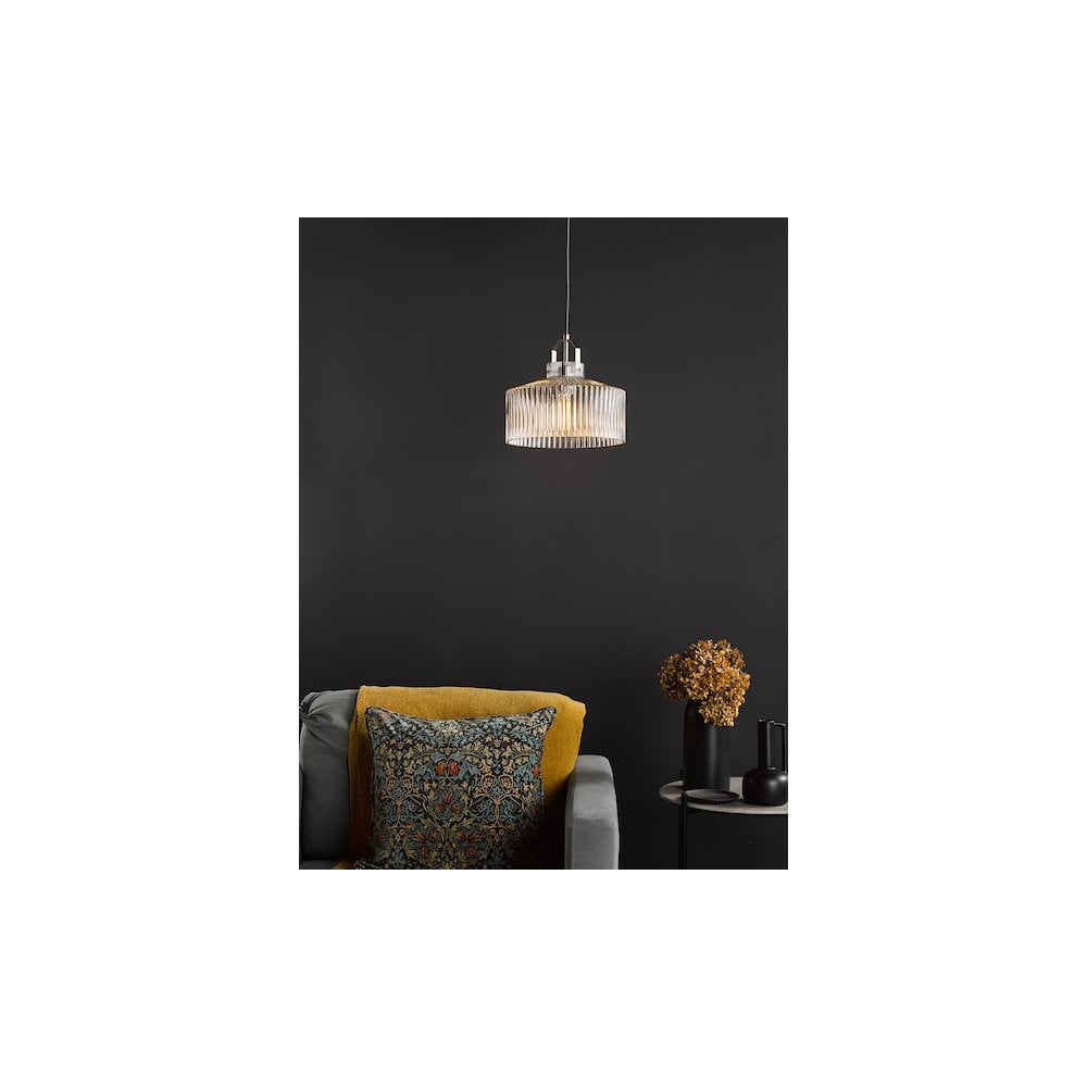 LEN0146 Lenka Pendant Satin Nickel and Ribbed Glass