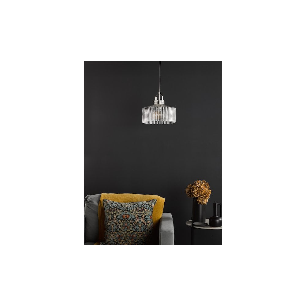 LEN0146 Lenka Pendant Satin Nickel and Ribbed Glass