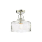 LEN4846 Lenka Semi-Flush Satin Nickel and Ribbed Glass