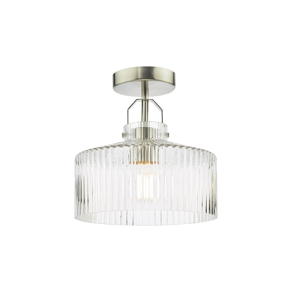 LEN4846 Lenka Semi-Flush Satin Nickel and Ribbed Glass