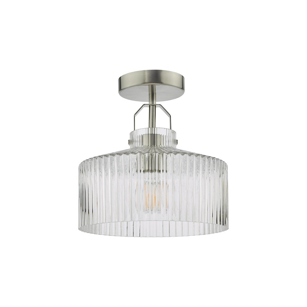 LEN4846 Lenka Semi-Flush Satin Nickel and Ribbed Glass