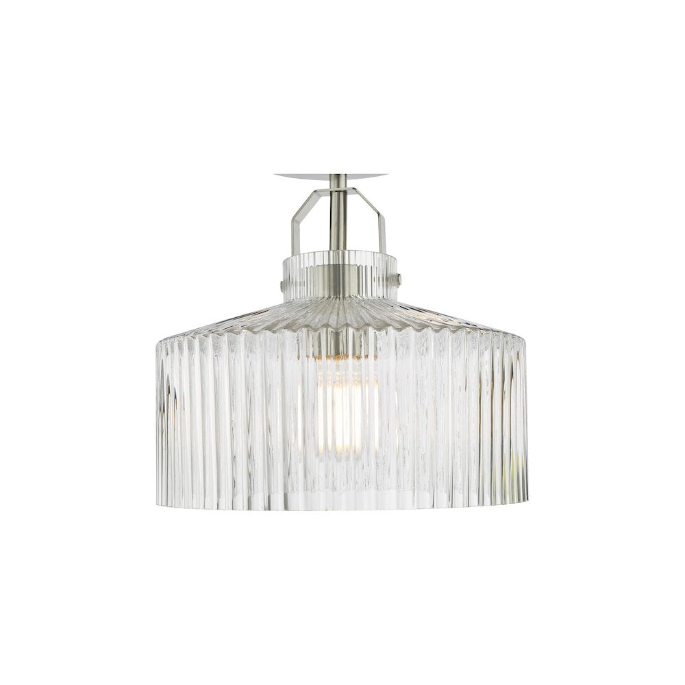 LEN4846 Lenka Semi-Flush Satin Nickel and Ribbed Glass