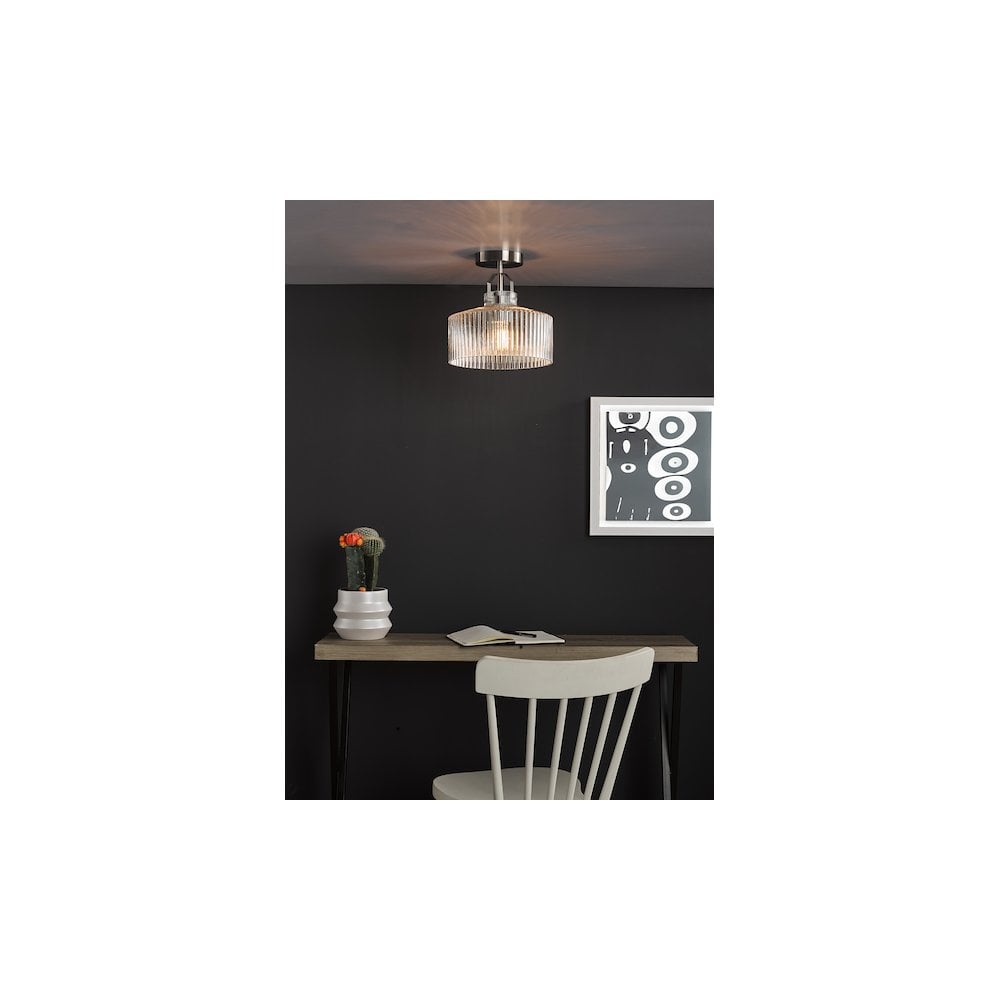 LEN4846 Lenka Semi-Flush Satin Nickel and Ribbed Glass