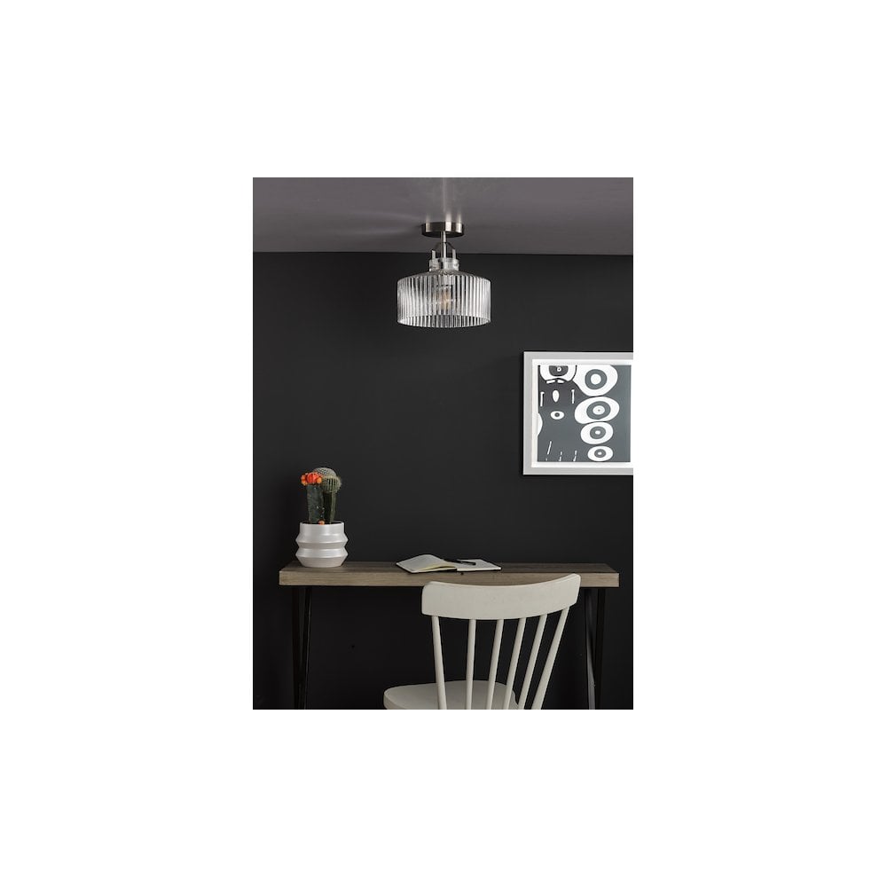 LEN4846 Lenka Semi-Flush Satin Nickel and Ribbed Glass