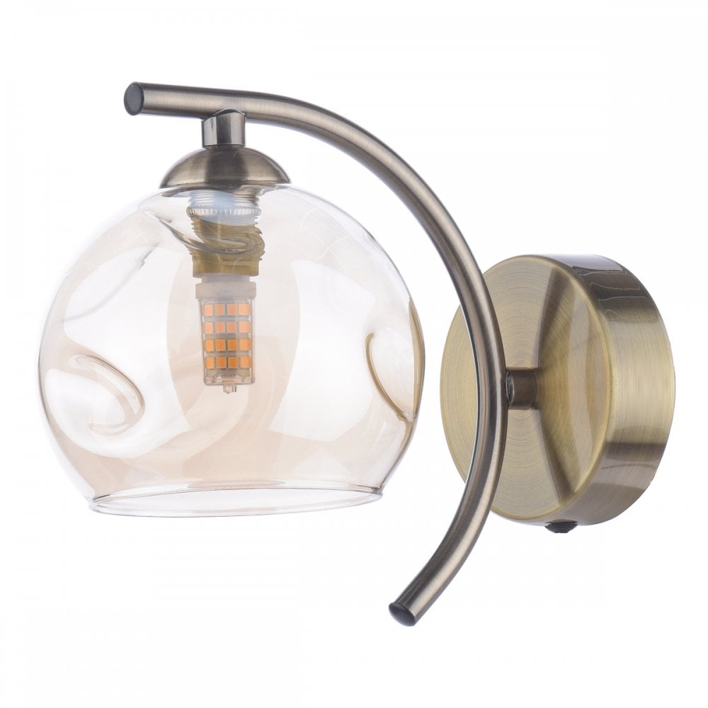 NAK0775-16 Nakita Wall Light Antique Brass Champagne Dimpled Glass