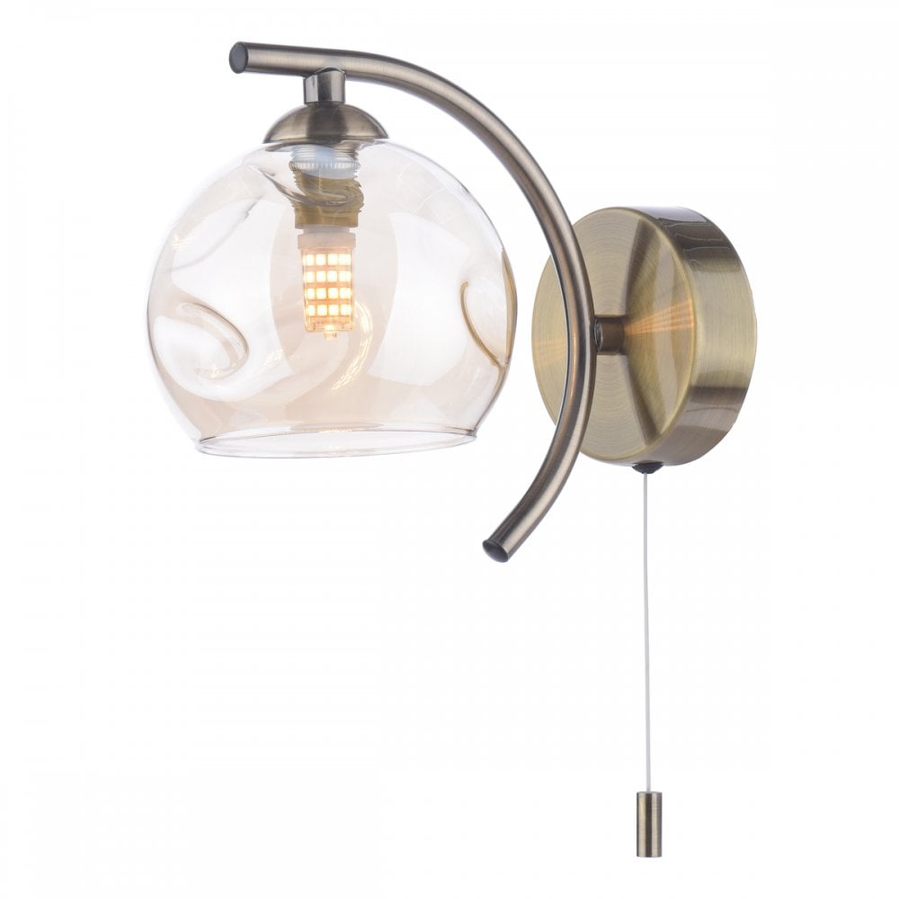 NAK0775-16 Nakita Wall Light Antique Brass Champagne Dimpled Glass