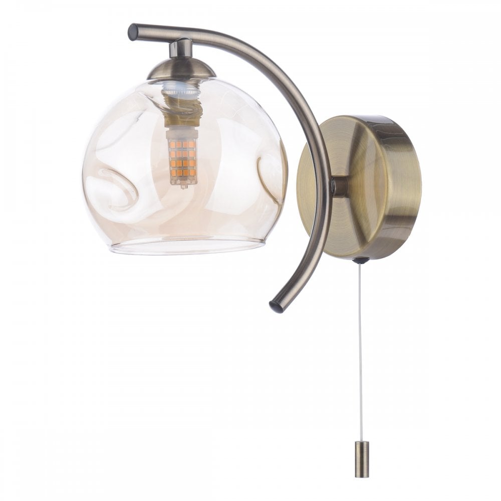 NAK0775-16 Nakita Wall Light Antique Brass Champagne Dimpled Glass