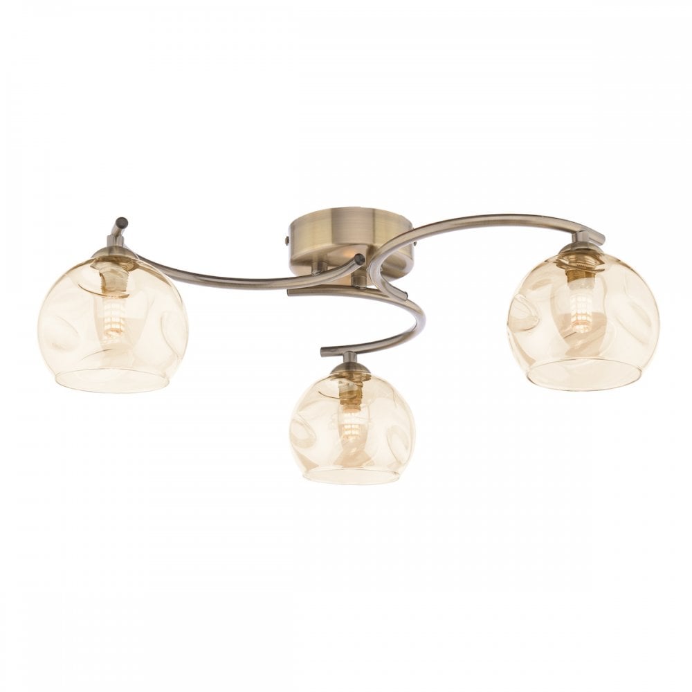NAK5375-16 Nakita 3 Light Semi Flush Antique Brass Champagne Dimpled Glass