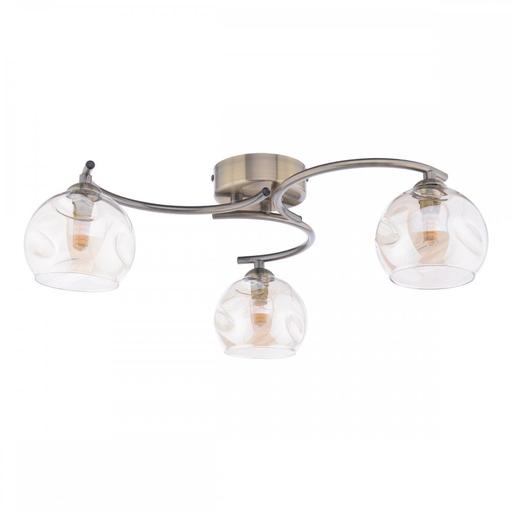 NAK5375-16 Nakita 3 Light Semi Flush Antique Brass Champagne Dimpled Glass