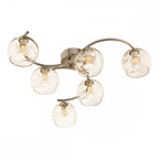 NAK6475-16 Nakita 6 Light Semi Flush Antique Brass Champagne Dimpled Glass