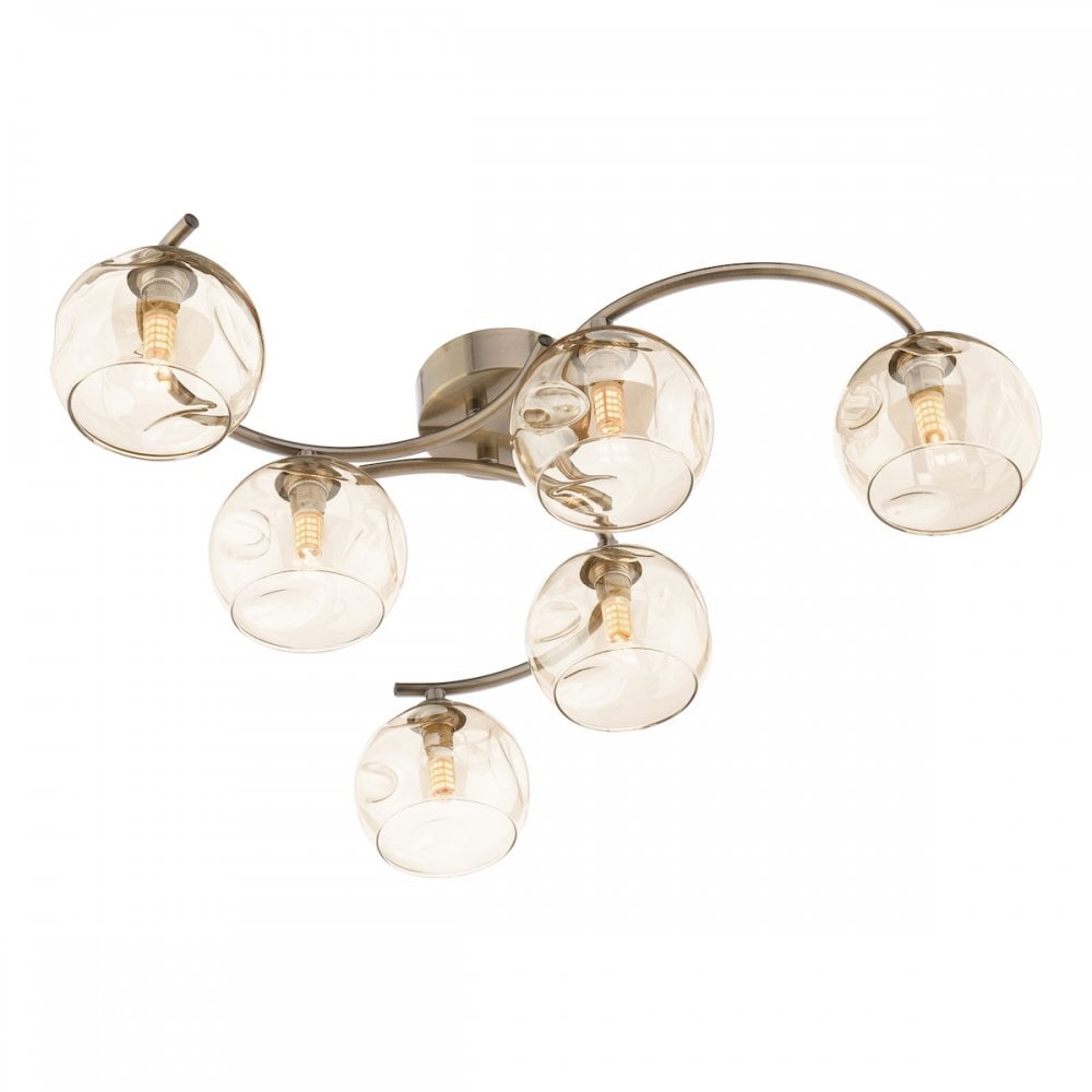 NAK6475-16 Nakita 6 Light Semi Flush Antique Brass Champagne Dimpled Glass