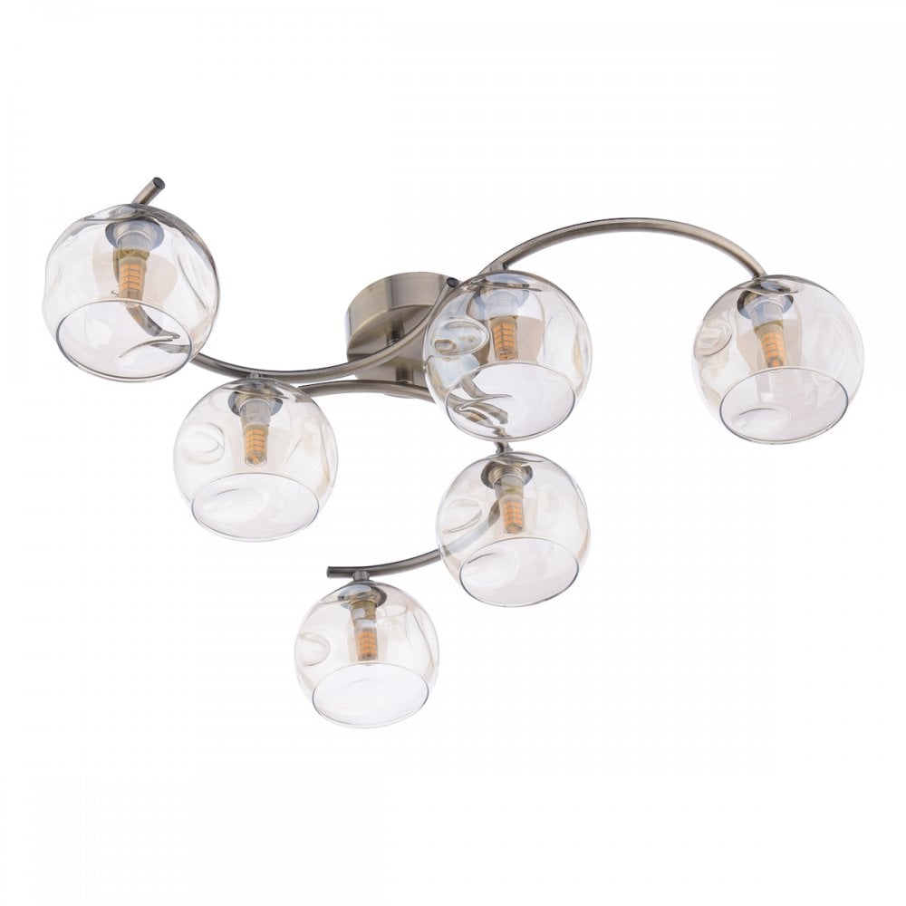 NAK6475-16 Nakita 6 Light Semi Flush Antique Brass Champagne Dimpled Glass