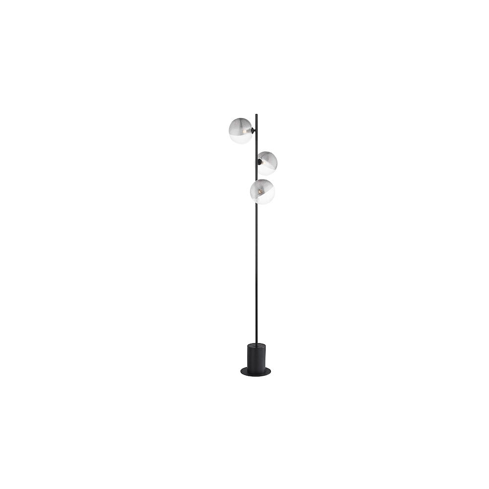 SPI5522-19 Spiral 3 Light Floor Lamp Matt Black & Smoked/Clear Ribbed Glass