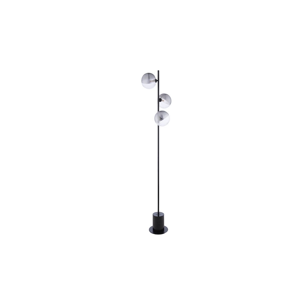 SPI5522-19 Spiral 3 Light Floor Lamp Matt Black & Smoked/Clear Ribbed Glass
