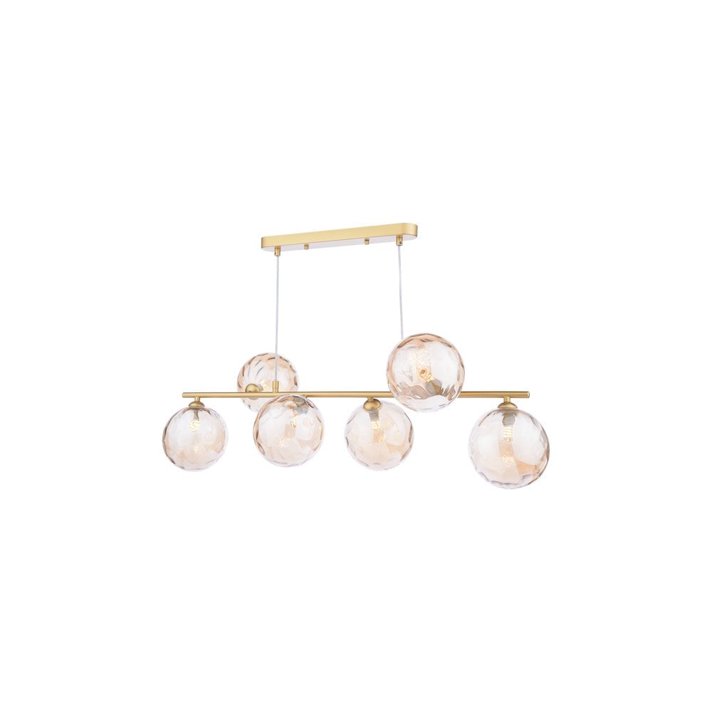 SPI6435-11 Spiral 6 Light Bar Pendant Matt Gold & Champagne Dimpled Glass
