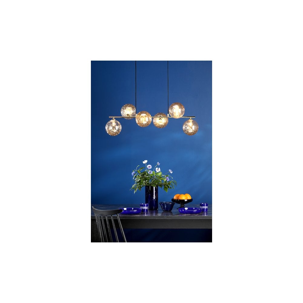 SPI6435-11 Spiral 6 Light Bar Pendant Matt Gold & Champagne Dimpled Glass