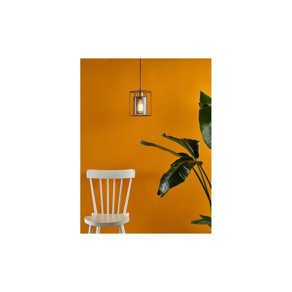 TAT0122 Tatum Pendant Matt Black and Smoked Glass