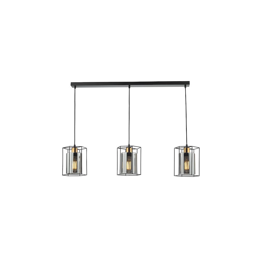 TAT0322 Tatum 3 Light Bar Pendant Matt Black and Smoked Glass