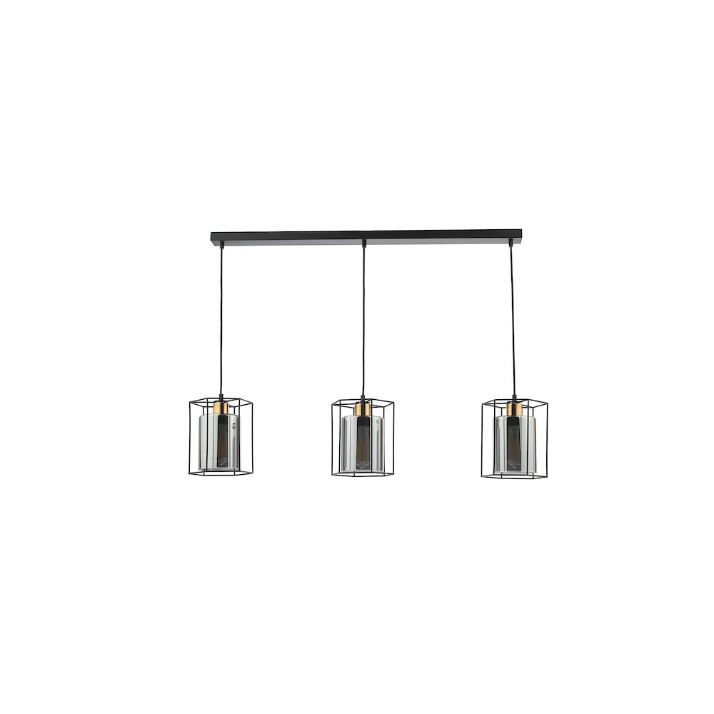 TAT0322 Tatum 3 Light Bar Pendant Matt Black and Smoked Glass