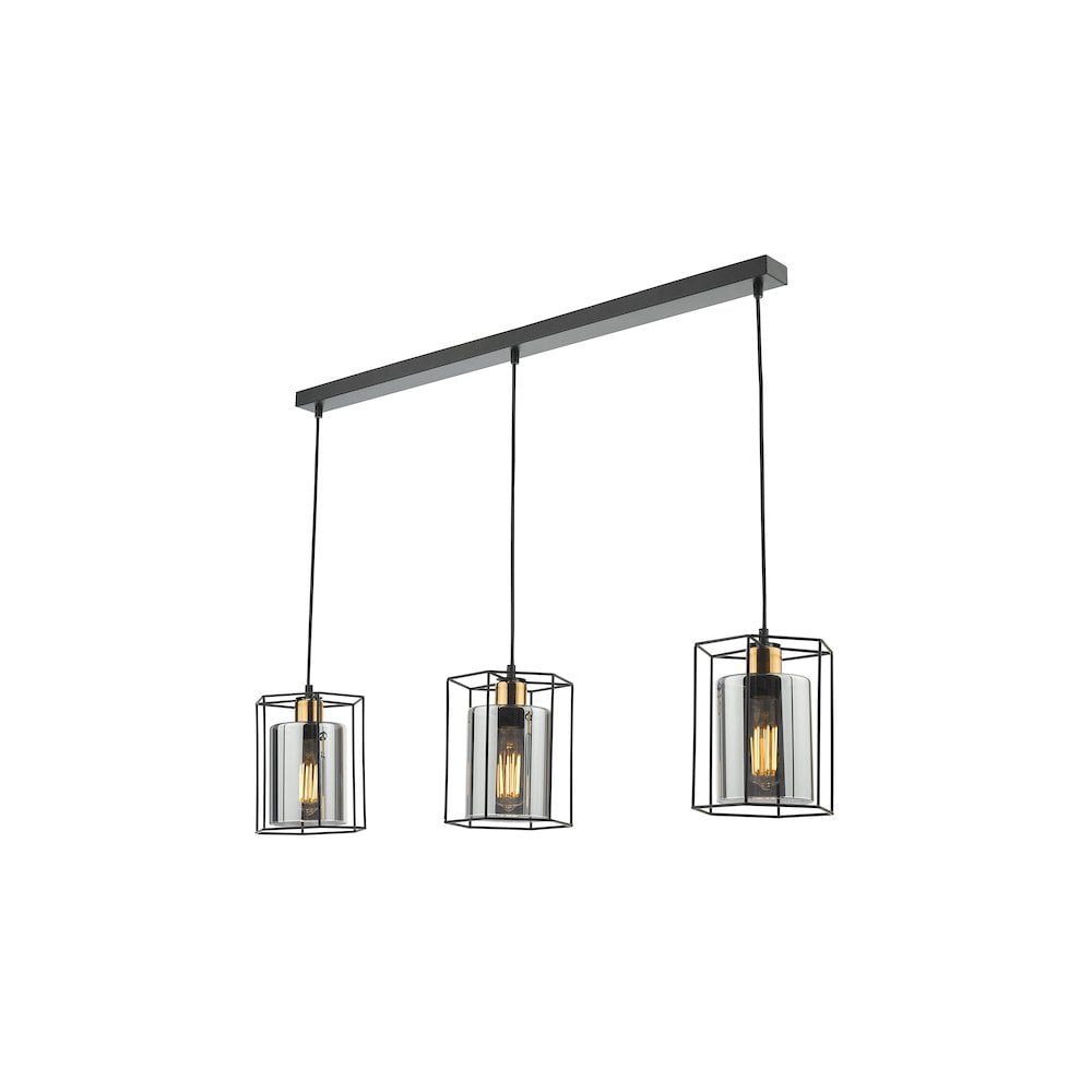 TAT0322 Tatum 3 Light Bar Pendant Matt Black and Smoked Glass