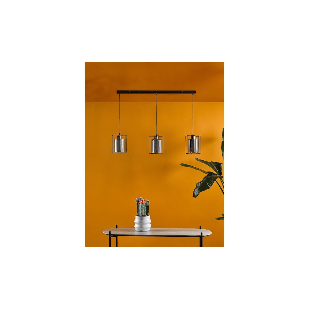 TAT0322 Tatum 3 Light Bar Pendant Matt Black and Smoked Glass