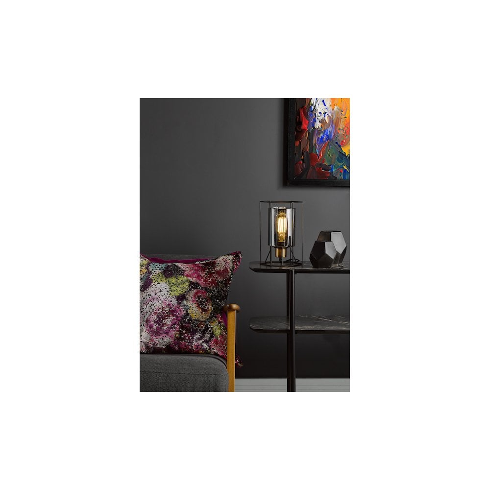 TAT4222 Tatum Table Lamp Matt Black and Smoked Glass