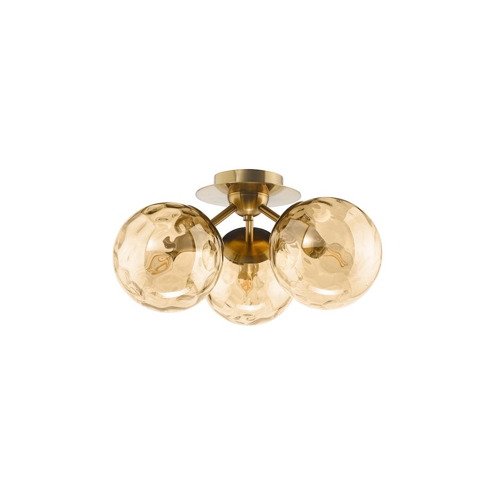 ULR5306 Ulrika 3 Light Semi-Flush Antique Brass and Amber Glass