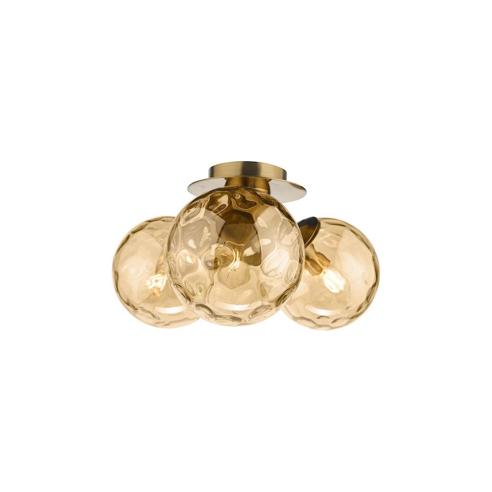 ULR5306 Ulrika 3 Light Semi-Flush Antique Brass and Amber Glass