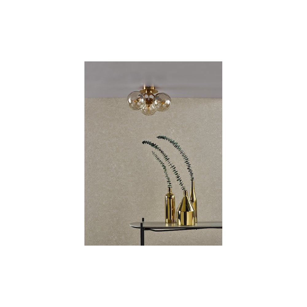 ULR5306 Ulrika 3 Light Semi-Flush Antique Brass and Amber Glass