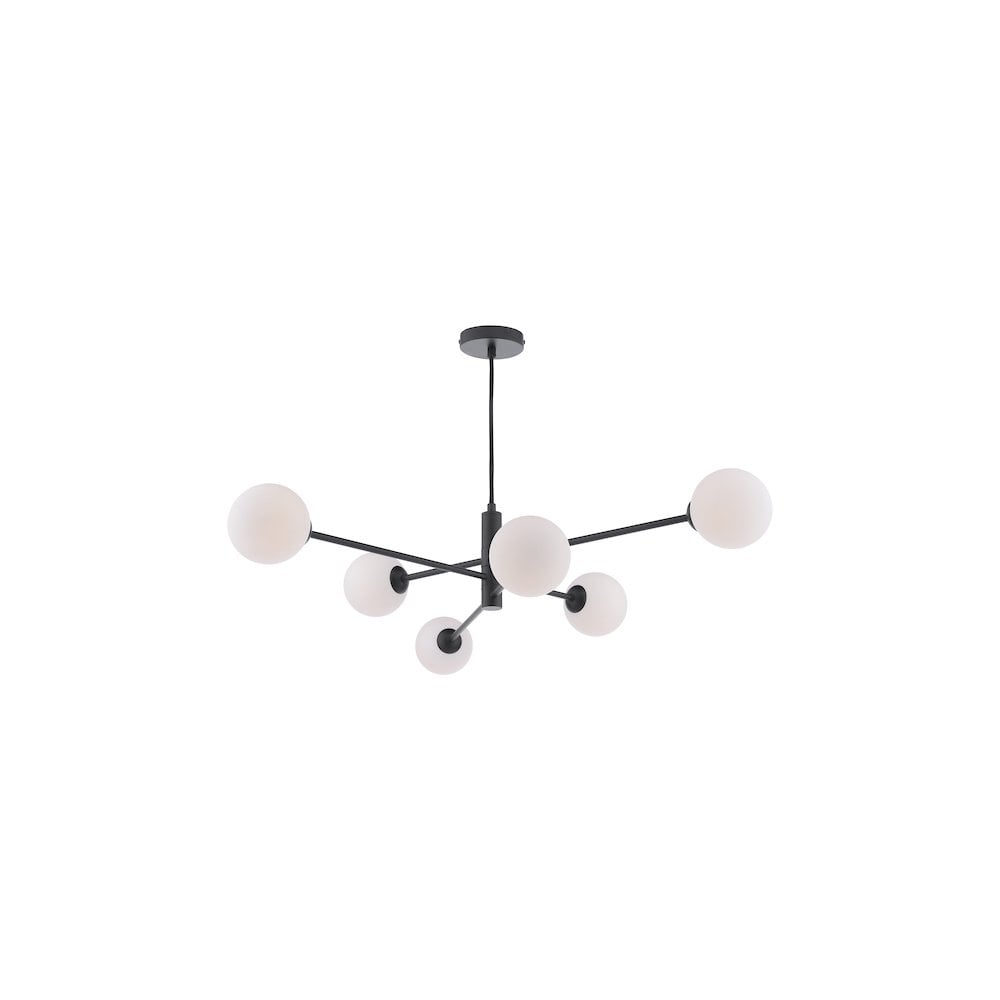 VIG0622-02 Vignette 6 Light Pendant Matt Black & Opal Glass
