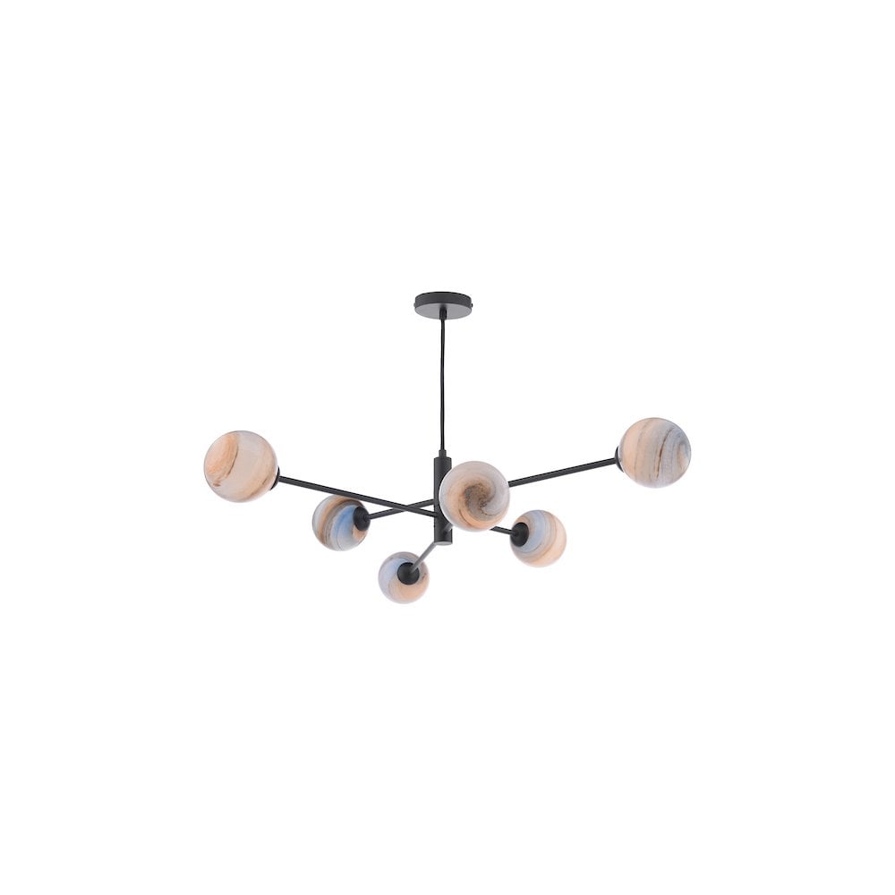 VIG0622-07L Vignette 6 Light Pendant Matt Black & Planet Style Glass