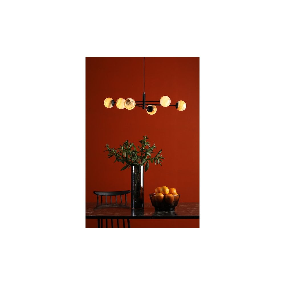 VIG0622-07L Vignette 6 Light Pendant Matt Black & Planet Style Glass