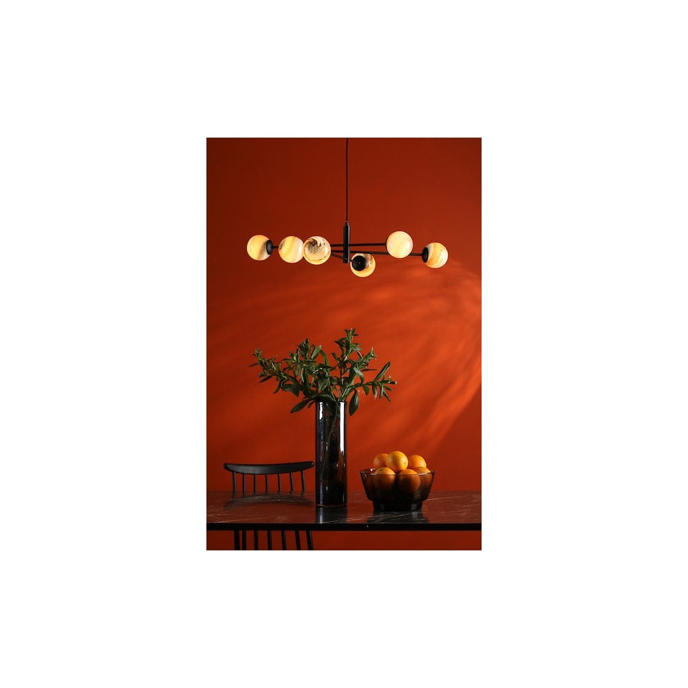 VIG0622-07L Vignette 6 Light Pendant Matt Black & Planet Style Glass