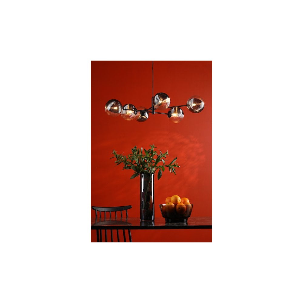 VIG0622-19 Vignette 6 Light Pendant Matt Black & Smoked/Clear Ribbed Glass